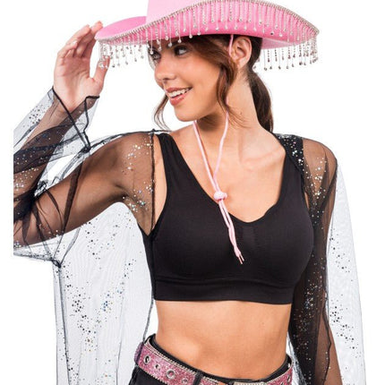 Roze Cowboyhoed met Hangende Strass One Size van CHAKS koop je bij Partywinkel
