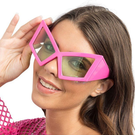 Roze Geometrische Feestbril Oversized van CHAKS koop je bij Partywinkel