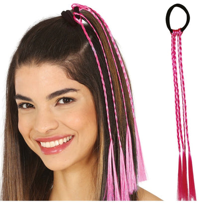 Roze Hair Extension Vlechten 35cm 3st van Fiestas Guirca koop je bij Partywinkel