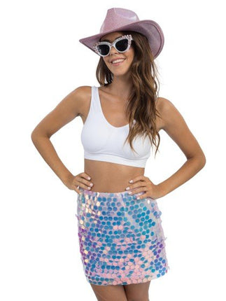 Roze Iriserende Pailletten Rok Dames van CHAKS koop je bij Partywinkel