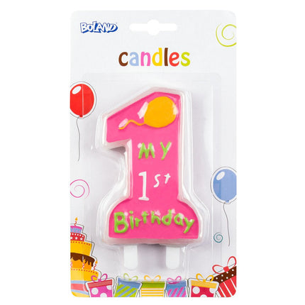 Roze Kaars 1 Jaar My 1St Birthday 8cm van Boland koop je bij Partywinkel