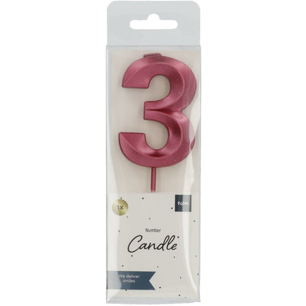 Roze Kaars 3 Jaar 5cm van Folat koop je bij Partywinkel