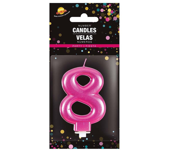 Roze Kaars 8 Jaar Metallic 8cm van Fiestas Guirca koop je bij Partywinkel