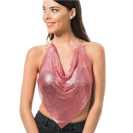 Roze Metallic Haltertop One Size van CHAKS koop je bij Partywinkel