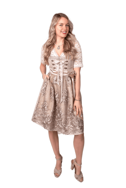 Roze Wit Creme Dirndl Jurk Oktoberfest Dames Jaquard van Haus Huberts koop je bij Partywinkel