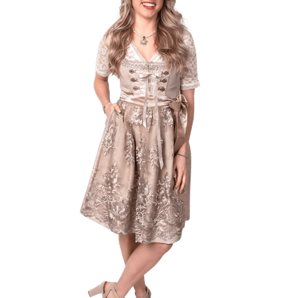 Roze Wit Creme Dirndl Jurk Oktoberfest Dames Jaquard van Haus Huberts koop je bij Partywinkel