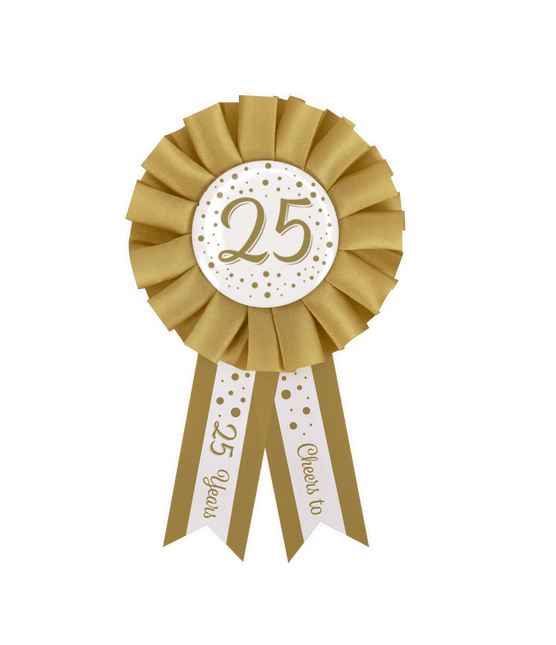 Rozet 25 Jaar Goud Wit 14cm van Paper Dreams koop je bij Partywinkel