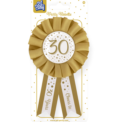 Rozet 30 Jaar Goud Wit 14cm van Paper Dreams koop je bij Partywinkel