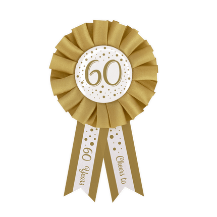 Rozet 60 Jaar Goud Wit 14cm van Paper Dreams koop je bij Partywinkel