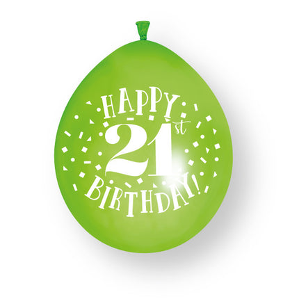 10 st. ”Happy 21st Birthday”-ballonger i latex, 23 cm