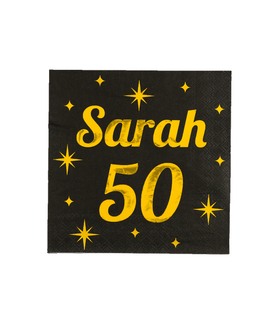 Sarah Servetten Zwart Goud 50 Jaar 19cm 16st van Paper Dreams koop je bij Partywinkel