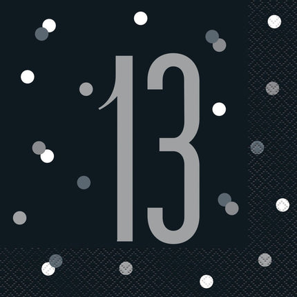 Servetten 13 Jaar Zwart 33cm 16st van Unique koop je bij Partywinkel