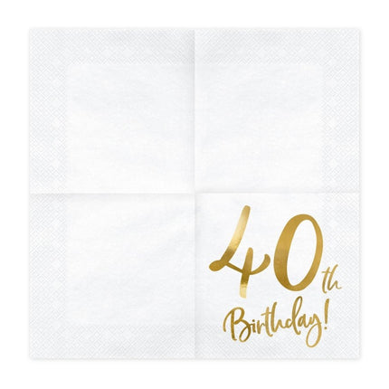 Servetten 40 Jaar Wit 33cm 20st van Partydeco koop je bij Partywinkel