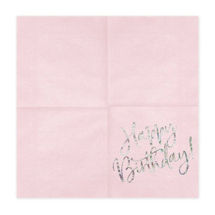Servetten Happy Birthday Lichtroze 33cm 20st van Partydeco koop je bij Partywinkel