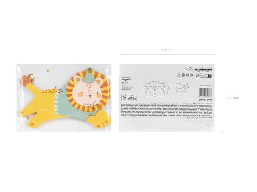 Servetten Leeuw 16cm 20st van Partydeco koop je bij Partywinkel