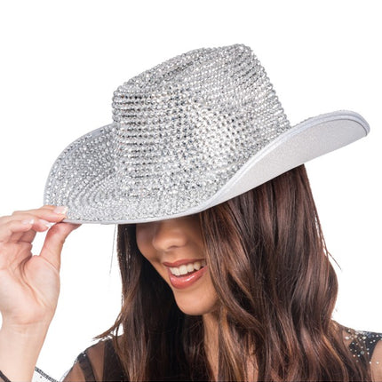 Cowboyhatt i silver med strass