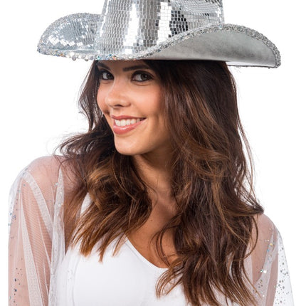 Silverfärgad disco-cowboyhatt