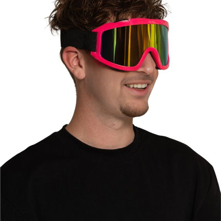 Skibril Neon Roze van Partychimp koop je bij Partywinkel