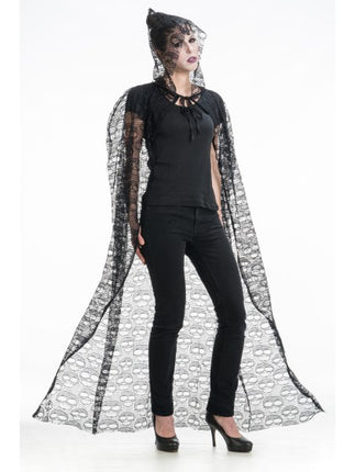 Schedel Cape med huva, svart, 145 cm