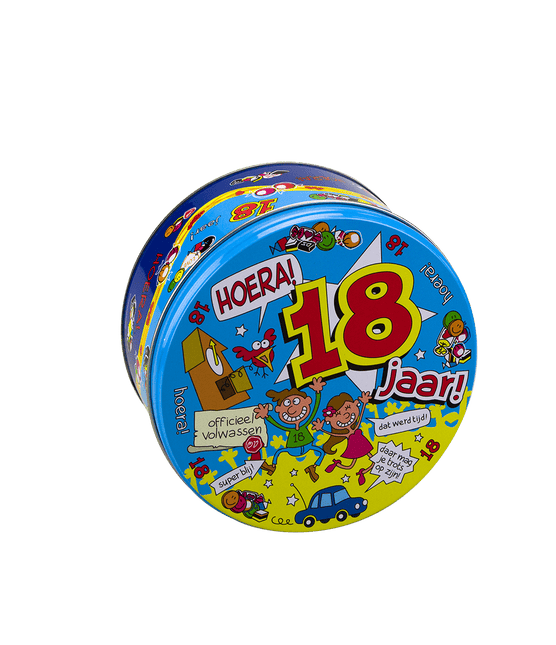 Snoeptrommel 18 Jaar 14cm van Paper Dreams koop je bij Partywinkel