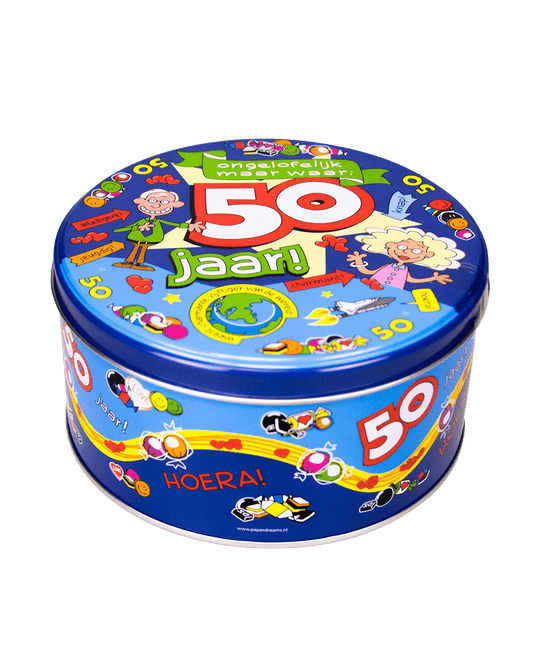 Snoeptrommel 50 Jaar 14cm van Paper Dreams koop je bij Partywinkel