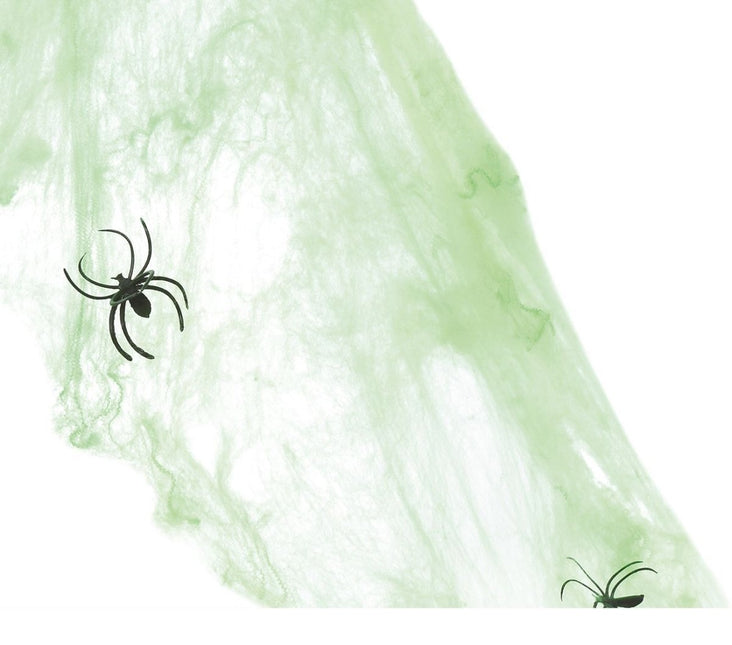 Spinnenweb Groen met 4 Spinnen 60gr van Fiestas Guirca koop je bij Partywinkel