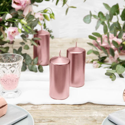 Stompkaars Rose Goud Metallic 12cm 6st van Partydeco koop je bij Partywinkel
