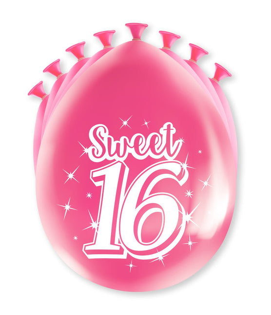 Sweet 16 Ballonnen 16 Jaar Roze 30cm 8st van Paper Dreams koop je bij Partywinkel