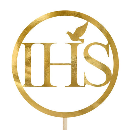 Taarttopper Communie IHS Goud 22cm van Partydeco koop je bij Partywinkel