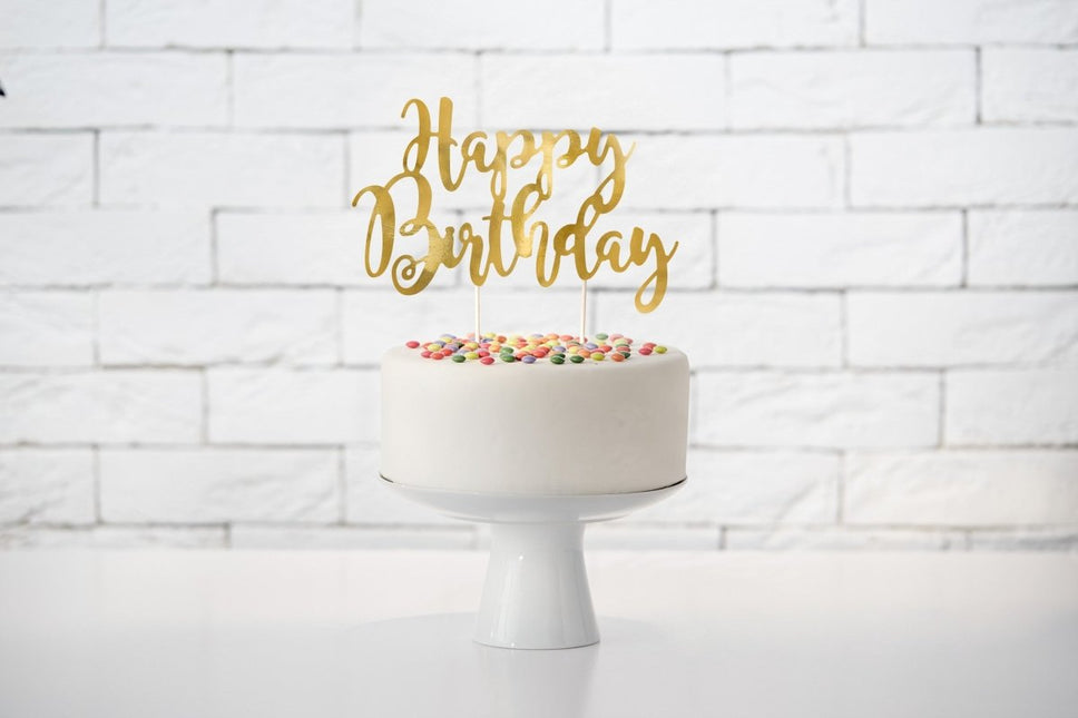 Taarttopper Happy Birthday Goud 22,5cm van Partydeco koop je bij Partywinkel