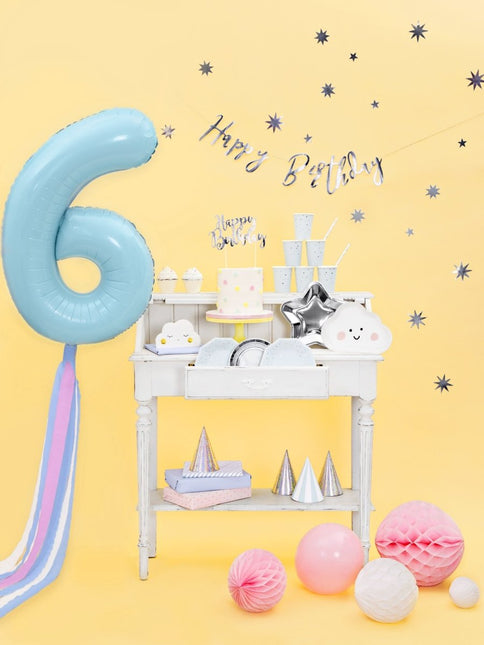 Taarttopper Happy Birthday Zilver 22,5cm van Partydeco koop je bij Partywinkel