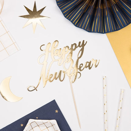 Taarttopper Happy New Year Goud 24cm van Partydeco koop je bij Partywinkel