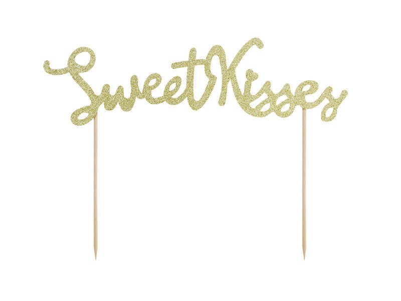 Taarttopper Sweet Kisses Goud 16cm van Partydeco koop je bij Partywinkel