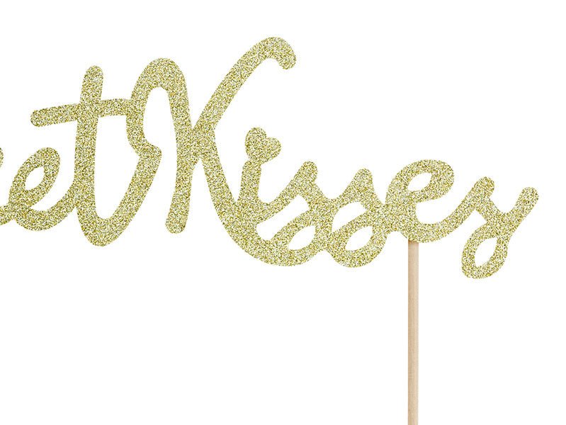 Taarttopper Sweet Kisses Goud 16cm van Partydeco koop je bij Partywinkel