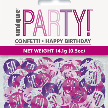 Tafelconfetti 50 Jaar Roze 14gr van Unique koop je bij Partywinkel