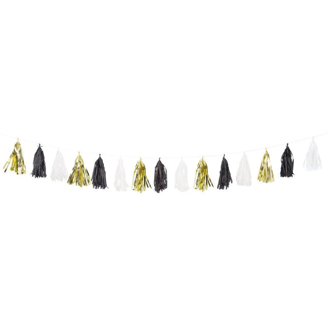 Tassel Slinger Goud Zwart Wit 2,7m van Unique koop je bij Partywinkel