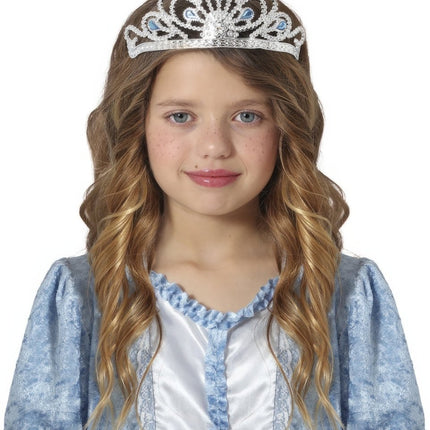 Tiara Zilver Meisje Met Blauw Diamanten Kind van Fiestas Guirca koop je bij Partywinkel
