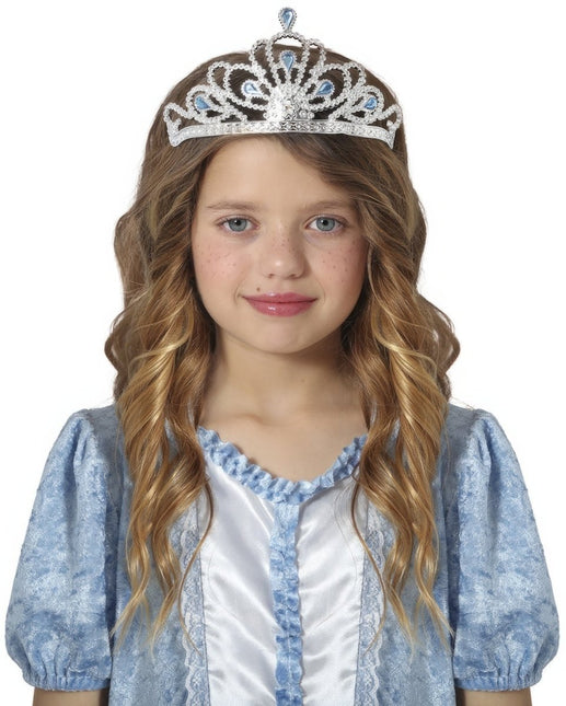Tiara Zilver Meisje Met Blauw Diamanten Kind van Fiestas Guirca koop je bij Partywinkel