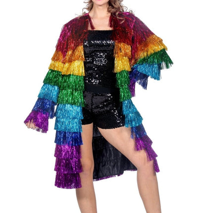 Regenboog Jas Dames Tinsel Lang van Wilbers & Wilbers koop je bij Partywinkel
