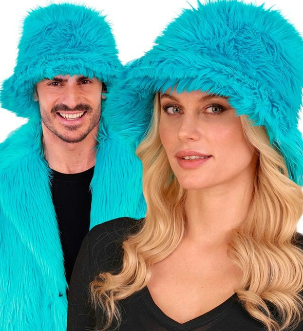 Turquoise Bucket Hat Pluche van Widmann koop je bij Partywinkel