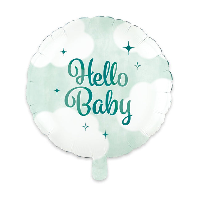 Turquoise Helium Ballon Hello Baby Leeg 46cm van WeFiesta koop je bij Partywinkel