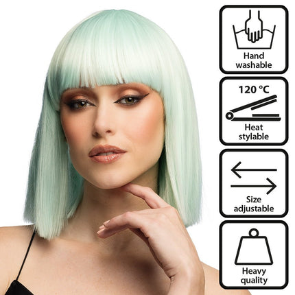 Turquoise Pruik Bob Met Pony van Boland koop je bij Partywinkel