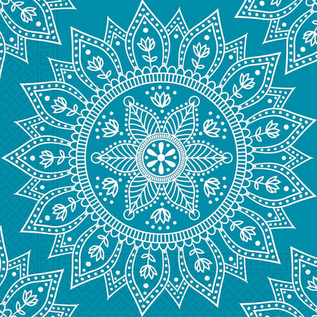 Turquoise Servetten Mandala 33cm 8st van Procos koop je bij Partywinkel