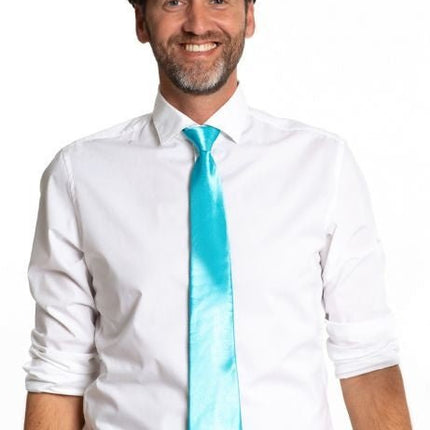 Turquoise Stropdas 50cm van Partychimp koop je bij Partywinkel