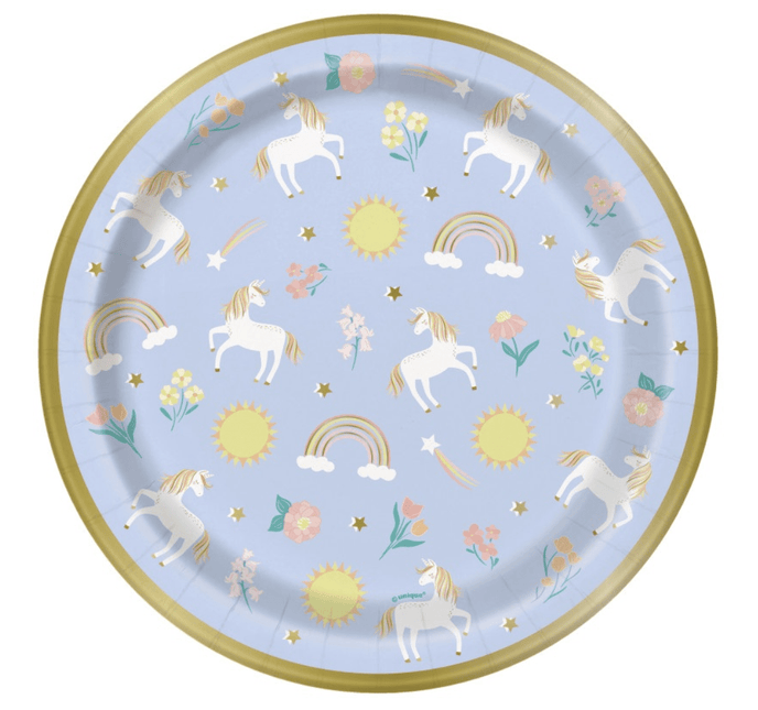 Unicorn Borden Rond Lila 23cm 8st van Unique koop je bij Partywinkel