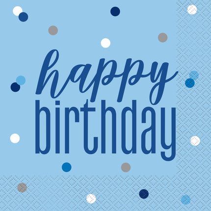 Verjaardag Servetten Happy Birthday Blauw 33cm 16st van Unique koop je bij Partywinkel