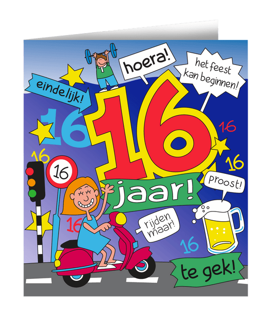 Verjaardagskaart 16 Jaar Cartoon 16,5cm van Paper Dreams koop je bij Partywinkel