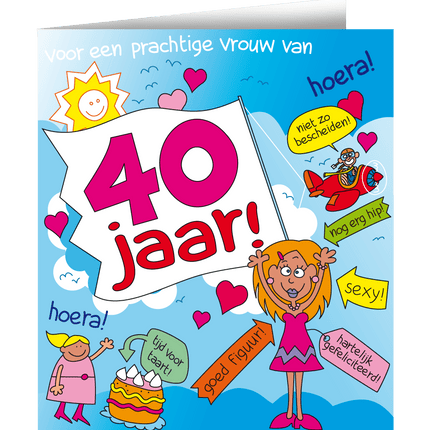 Verjaardagskaart 40 Jaar Vrouw Cartoon 16,5cm van Paper Dreams koop je bij Partywinkel