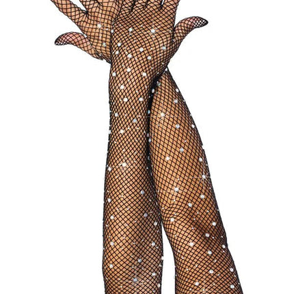 Visnet Handschoenen Zwart Strass van Leg Avenue koop je bij Partywinkel