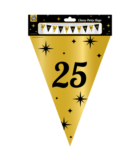Vlaggenlijn 25 Jaar Goud Zwart 10m van Paper Dreams koop je bij Partywinkel